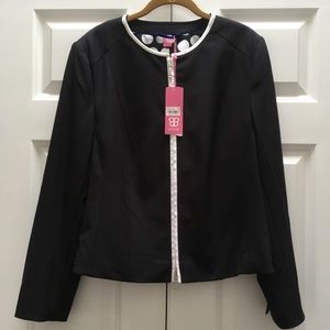 NWT Basler Designer Jacket Blazer Zip Black German Bloomingdales Luxury 44 14